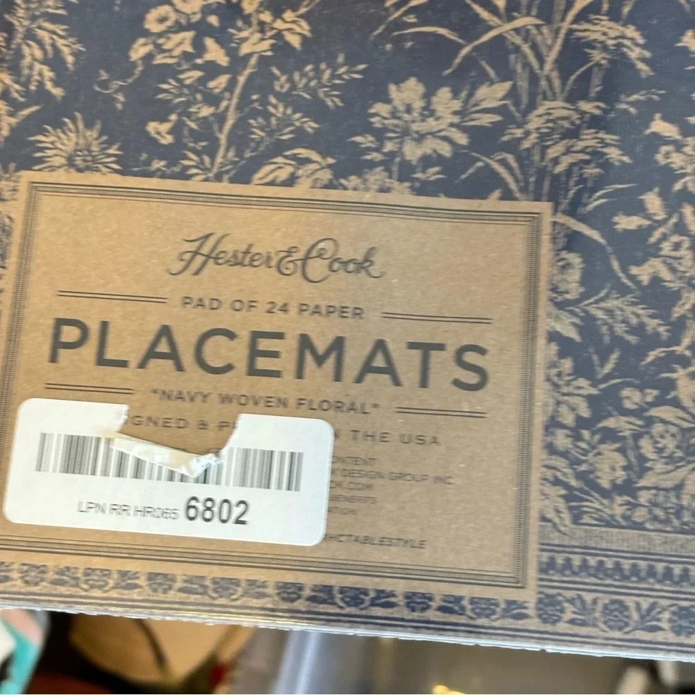 Hester & Cook NAVY WOVEN FLORAL PLACEMAT! 24 Placemats